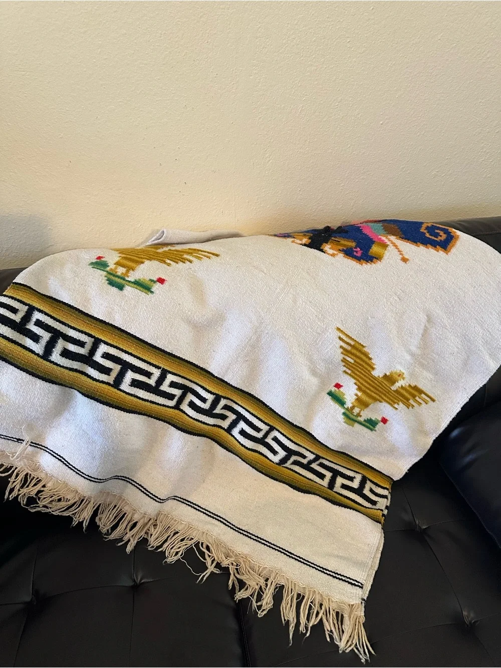 Handwoven Vintage Wood Mexican Poncho Blanket JORONGO